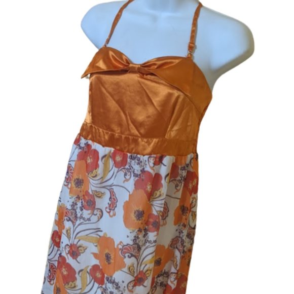 VINTAGE Orange White Summer Dress Size Medium - Picture 2 of 7
